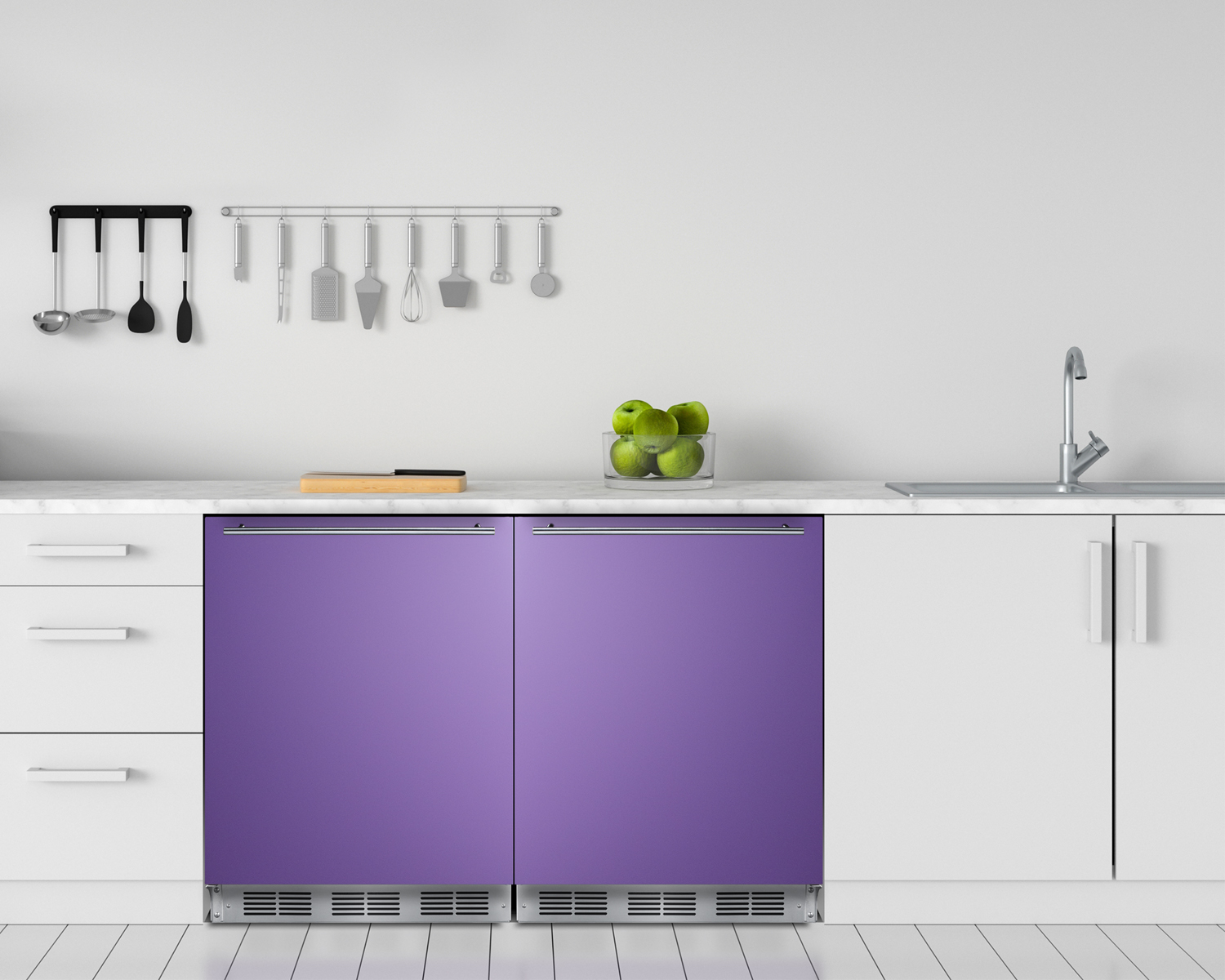 24 in. wide ADA height all-refrigerator for residential use, auto defrost with an lavender purple door, stainless steel handle, and black cabinet